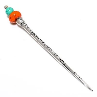 Turquesa Naranja Piedras Preciosas Plata de Ley 925 Hecho a Mano Joyería Pin para el Cabello Tachuela r14 Foto 1 de 4