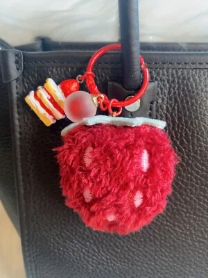 Red Strawberry Pom Pom Keychain Bag Charm Clip To Purse Handmade Christmas Gift - Image 1 of 3