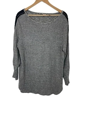 Soft Surroundings Womens Bailey Waffle Knit Thermal Sweater Black Gray SizeL-XL? - Image 1 of 4