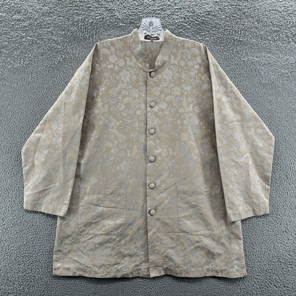 Chaqueta Eskandar para mujer 1 beige floral mezcla de seda mandarín túnica cuadrada de gran tamaño Foto 1 de 4