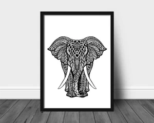 Elephant print, Mandala elephant art poster, black and white elephant print - Picture 1 of 4