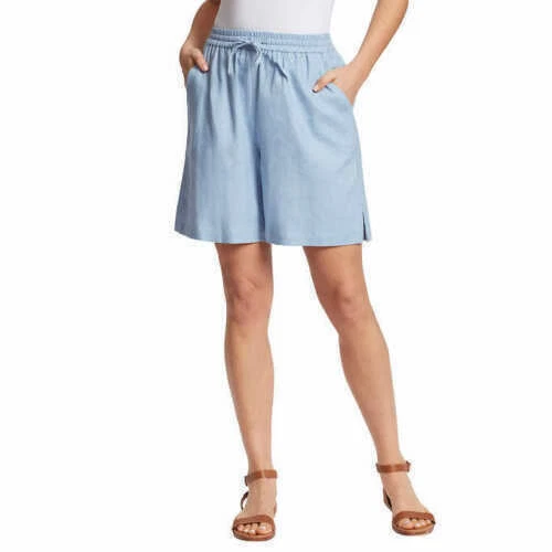 Gloria Vanderbilt Women's Linen Blend Elastic Waist Shorts Size S Bliss Blue