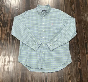 Ralph Lauren Long Sleeve Button Down Shirt Mens Large Plaid Blue Green Cotton - Picture 1 of 4