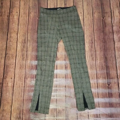 Pantalones Avenue Montaigne para mujer 2 marrón dorado a cuadros tiro medio pantalones abertura tobillo Foto 1 de 4