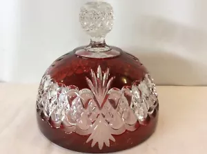 Antiguo plato de mantequilla cubierto de vidrio con patrón americano antiguo de cristal real rubí - Imagen 1 de 11