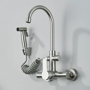 Wasserhahn Küche Wandmontage 360° Küchenarmatur mit Spritzpistole Mischbatterie - Bild 1 von 13