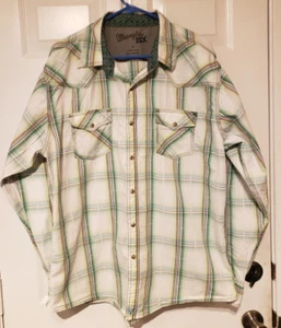 Wrangler 20X camicia western uomo a scatto perla XL verde a quadri cowboy LS polsini infradito - Foto 1 di 6