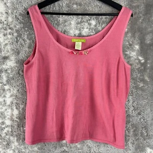 Canotta smanicata Sigrid Olsen taglia XL collo barca perline rosa pullover cotone - Foto 1 di 8