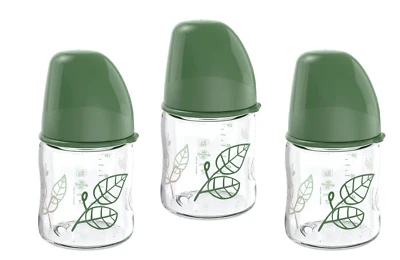 nip® Cherry® Green Weithals Flasche Glas  3 Stück je  120 ml  mit Latexsauger - Bild 1 von 4