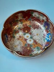 More details for japanese satsuma millefleur bowl with gold gilt and flowers signed