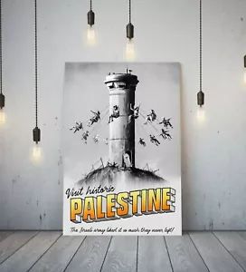 BANKSY PALESTINE -DEEP FRAMED CANVAS WALL ART GRAFFITI PAPER PRINT- YELLOW GREY - Picture 1 of 12