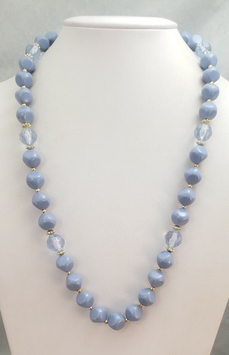 VETEMENTS Collana Laura Tyler anni 90 filo di perline lucite azzurro tono oro metallo nuova con etichetta