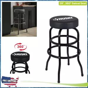 Shop Stool 360° Swivel Seat 29" Workshop Garage Bar Chair Cushioned Black - Picture 1 of 12