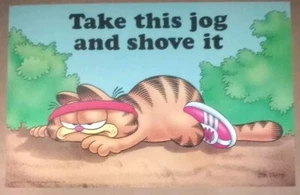 VTG 1978 Garfield Orig Jim Davis Argus 14x9 Poster Take This Jog And Shove It ๐ - Picture 1 of 20