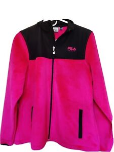 Women's Pink Black Fila Sport Fleece Zip Up Jacket Size M