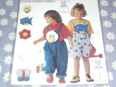 BURDA 4833 TODDLERS CHILD'S  BIB OVERALLS ANIMAL APPLIQUE PATTERN-UNCUT-12M-4YRS - Image 1 of 3