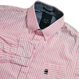 G Star Raw CL Yoke Shirt Button Down Mens Large Pink Striped Embroidered - Picture 1 of 13