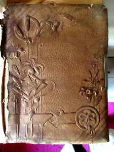 altes antikes Fotoalbum Historismus Jugendstil Leder Goldschnitt mit 54 Fotos - Picture 1 of 12