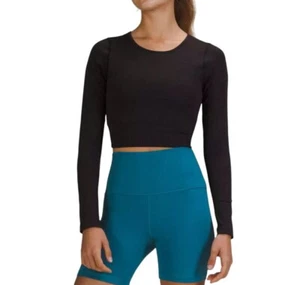 Lululemon Ebb to Street Long Sleeve Stretch Cropped Pullover Top Black Size 12 - Picture 1 of 11
