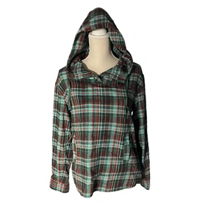 Marmot women's plaid flannel hooded pullover shirt M medium green blue red - Picture 1 of 9