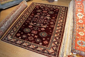 Top Quality Handmade Design 7'x10' KAZAK CAUCASIAN Vegetable dyed dark red rug - Picture 1 of 12