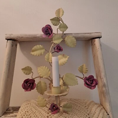 Винтажное проводное итальянское бра с розовыми розами/листьями 1 лампа сделано в Италии - Изображение 1 из 4