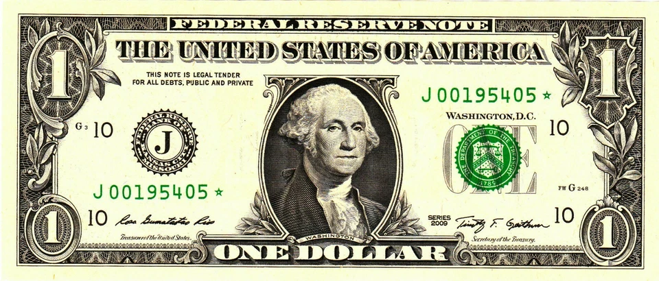 $1 2009 Short Run Star Note (640000)  Uncirulated CU  J00195405* - Image 1 of 1