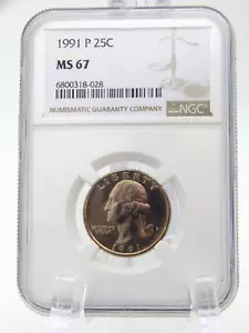 1991-P QUARTO WASHINGTON NON CIRCOLATO NGC MS 67 (BT667) - Foto 1 di 4