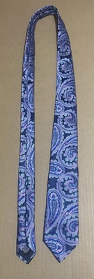 Hugo Boss 男式领带蓝色紫色粉红色佩斯利丝绸意大利制造 — 第 1/4 张图片