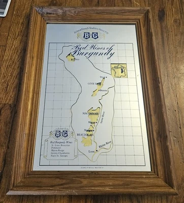 VINTAGE B & G WINE BAR MIRROR RED WINES OF BURGUNDY/WINE REGIONS OF FRANCE RARE - Image 1 of 4