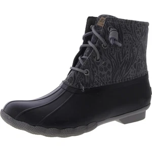 Sperry Womens Saltwater Animal Print Black Ankle Boots 8 Medium (B,M) BHFO 1070 - Picture 1 of 2