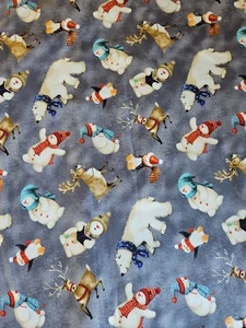 RJR ~ Penguins Reindeer Polar Bear Snowmen on Blue~ 100% Cotton Quilt Fabric 1yd - Picture 1 of 2
