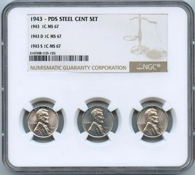 1943 PDS Steel Cent Set NGC MS 67 - Image 1 of 2