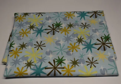 CIRCLES STARS cotton fabric piece 18" x 43" yellow green brown peach blue - Image 1 of 2