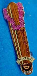 HONOLULU WAIKIKI STAFF 2012 PINTAGE PINK LEI LONG SURFBOARD Hard Rock Cafe PIN - Picture 1 of 1