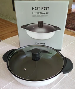 Hot Pot Kitchenware Nonstick with Divider & Lid, White YYG-2-001 Lightly used - Foto 1 di 10