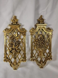 Juego De Colección De 2 Placas De Pared Ornamentadas Dardos Enrejado Dorado Hollywood Regency 1971 - Imagen 1 de 11