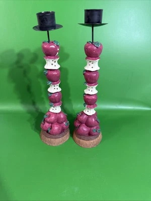 Two Apple Themed Candle Holders Hand Painted Ceramic - Image 1 of 4