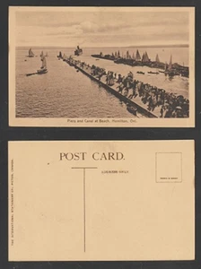 Hamilton Ontario Postcard Piers and Canal at Beach Sailng Boats Ship Unused - Picture 1 of 3