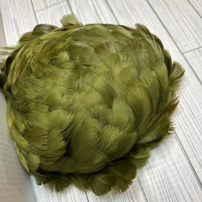 Vintage Feather Green Wig Hat Stretch Net M-L Yugoslavia Pilgrim Place Festival - Image 1 of 4