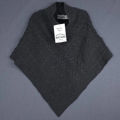 Aran Crafts Cape Womens Small Medium Charcoal Merino Wool Cable Knit Pullover - Image 1 of 4