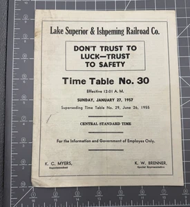 Horario de empleados del ferrocarril Lake Superior e Ishpeming No. 30 27 de enero de 1957 - Imagen 1 de 5