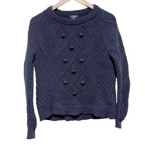 J Crew Pullover Damen S dunkelblau Wolle Bommel Rundhals Pullover Preppy Strick - Bild 1 von 8