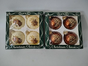 8er Set Vintage Krebs Christmas Classics Glas mundgeblasen Ornamente Floral Noel Glitzer - Bild 1 von 8