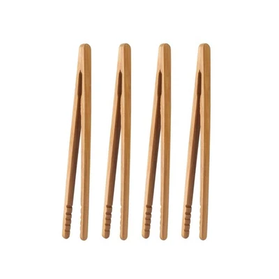 4Pcs Bamboo Toast Tongs 7 inch Wooden Toaster Tongs for Bread Cooking Kitchen - Image 1 of 4