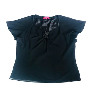Jacques Vert Black Chiffon Short Sleeve Blouse Evening Top Size UK 18 - Picture 1 of 11