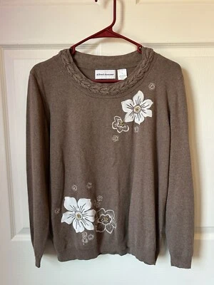 Suéter Marrón Talla L Floral Bordado Grandmacore Cottagecore Academia Cuentas Foto 1 de 4