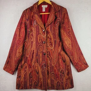 Cappotto donna Coldwater Creek Pea linea media con bottoni arazzo multicolore paisley - Foto 1 di 6