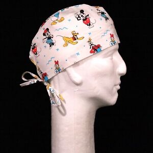 Disney Characters Donald Duck Goofy Mickey Mouse on White Theme Scrub Hat