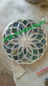 12" white round Marble Table Top center coffee inlay malachite Decor p23 - Picture 1 of 4